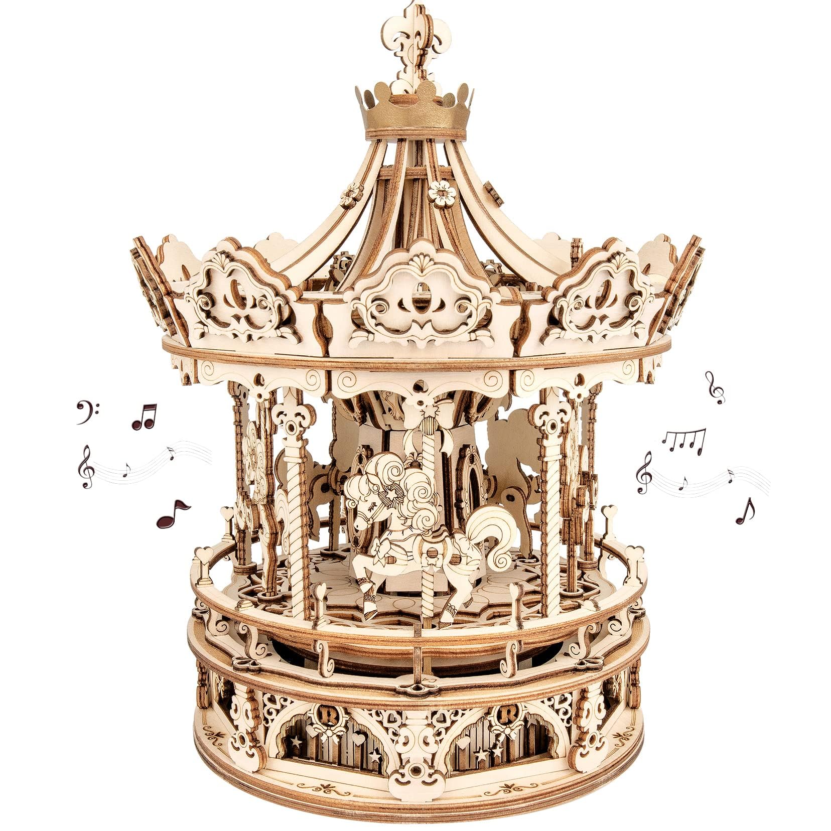 ROKR 3D wooden music box carousel for a charming display and relaxing pastime.