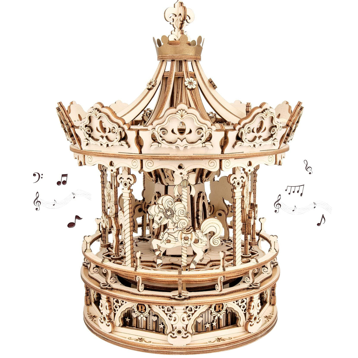 ROKR 3D wooden music box carousel for a charming display and relaxing pastime.