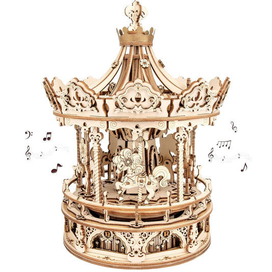 ROKR 3D wooden music box carousel for a charming display and relaxing pastime.
