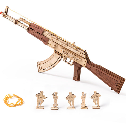ROKR AK47 wooden 3D puzzle kit for engaging DIY assembly and skill-building