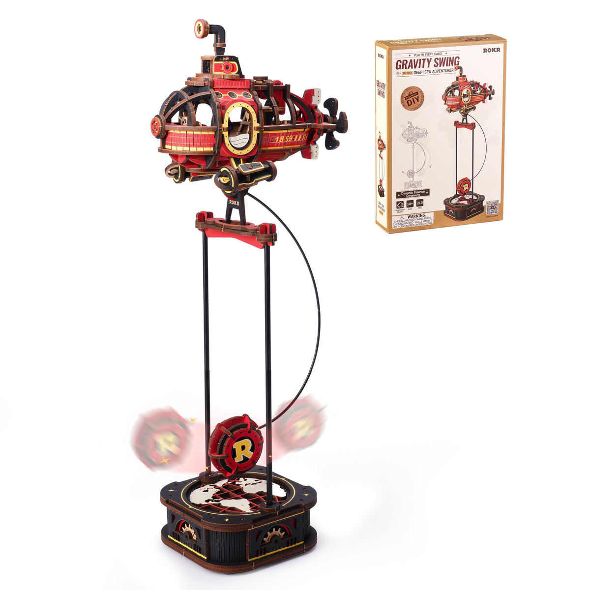 ROKR balance swing base demonstrating gravity balance on a desk display