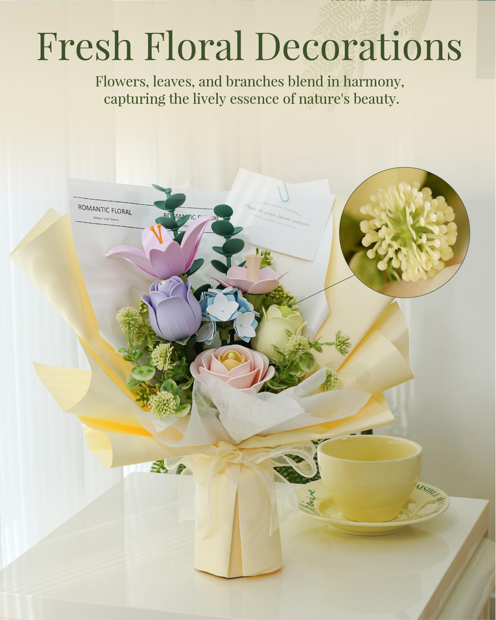 ROKR bouquet six flowers realistic captures soft tones for home decor.
