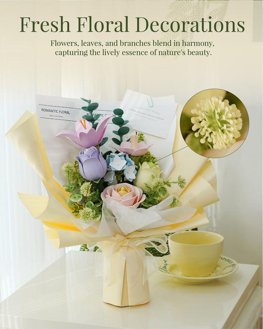 ROKR bouquet six flowers realistic captures soft tones for home decor.