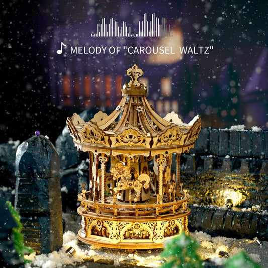 ROKR carousel horses motion highlights vertical lift and sway in a mechanical display.