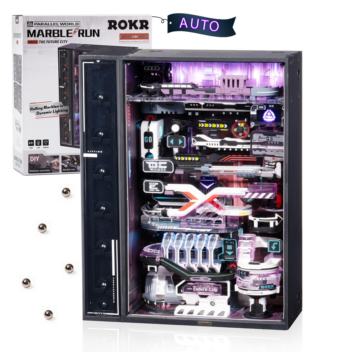 ROKR city module with track offers immersive cyberpunk styling for display and play.