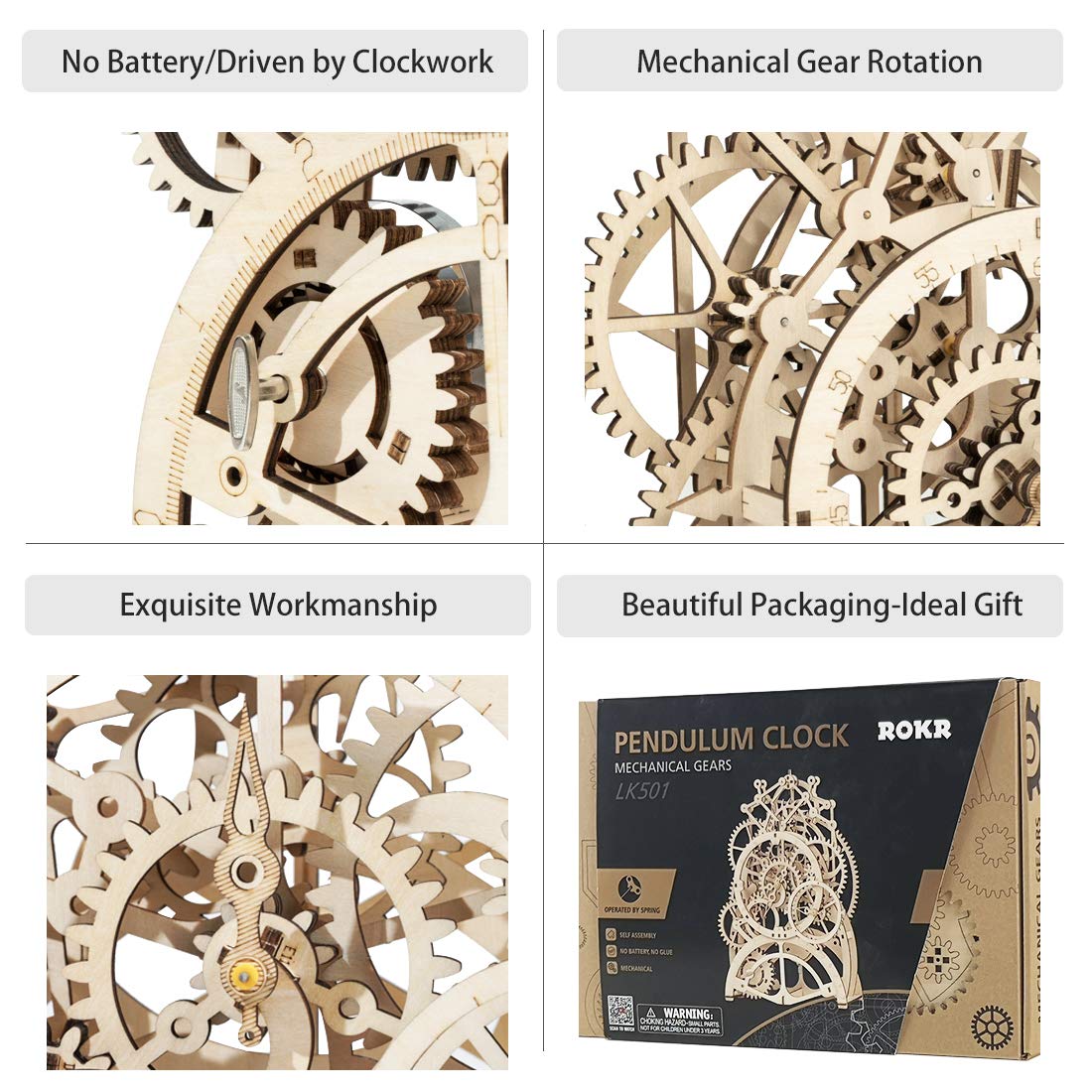 ROKR clock puzzle kit with clear English instructions for easy building