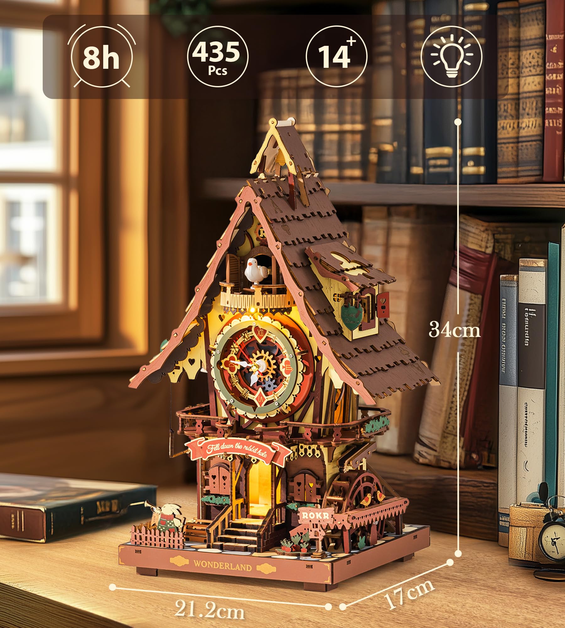 ROKR Cuckoo Clock ambient lights glow softly for a cozy mood