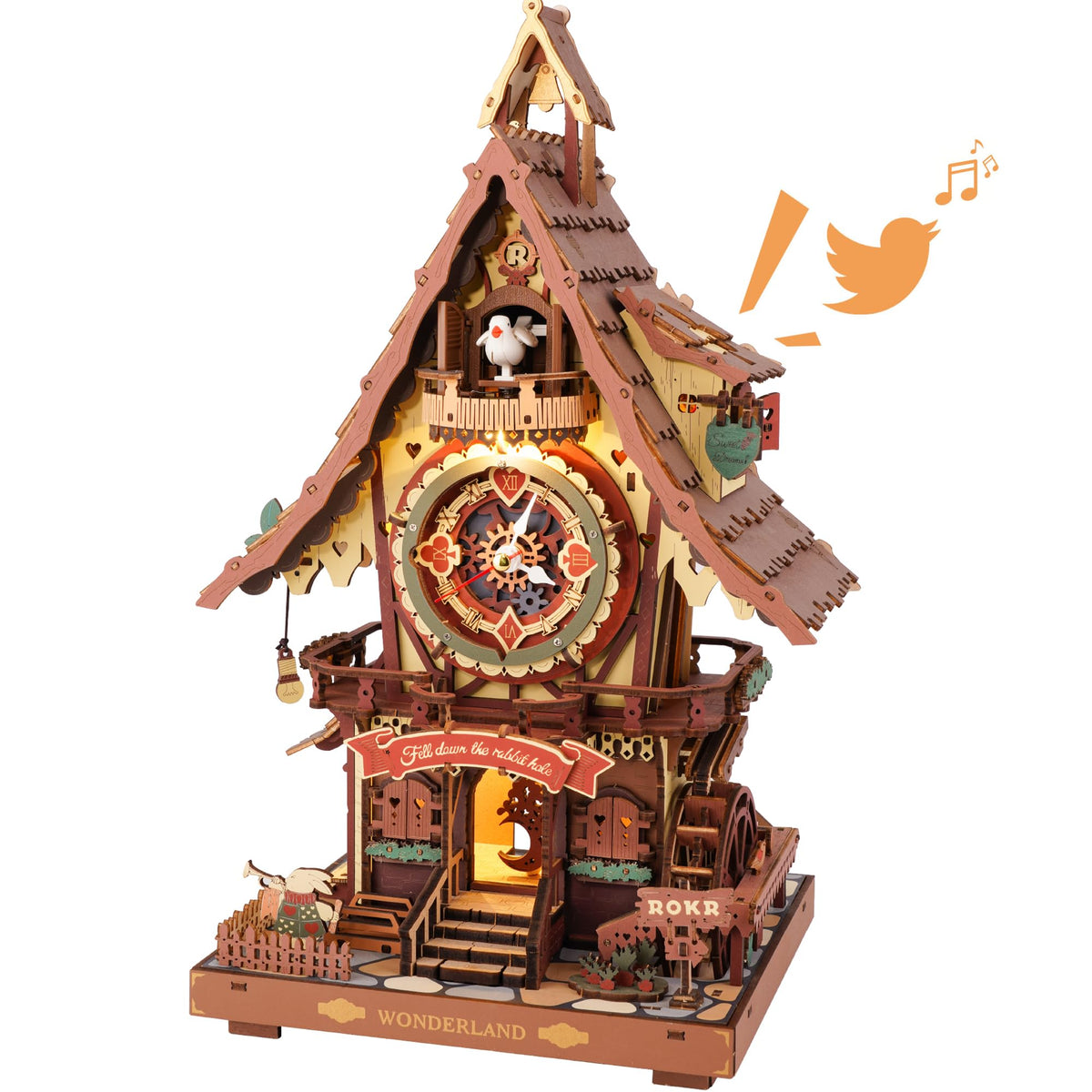 ROKR cuckoo clock puzzle front view showing full assembled look for adults