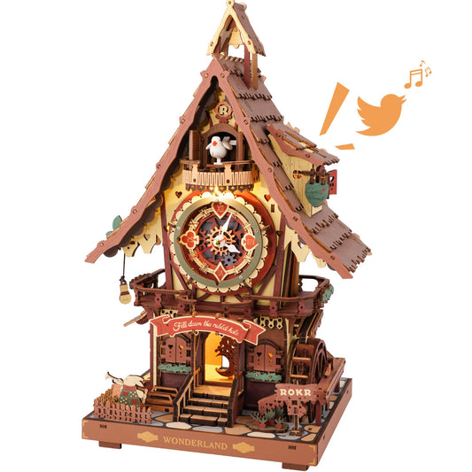 ROKR cuckoo clock puzzle front view showing full assembled look for adults