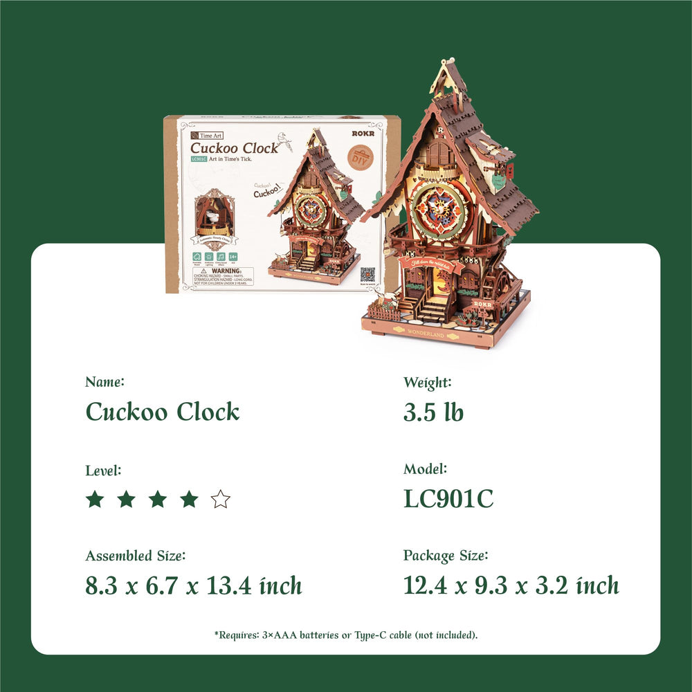 ROKR cuckoo clock puzzle instructions box and parts guide