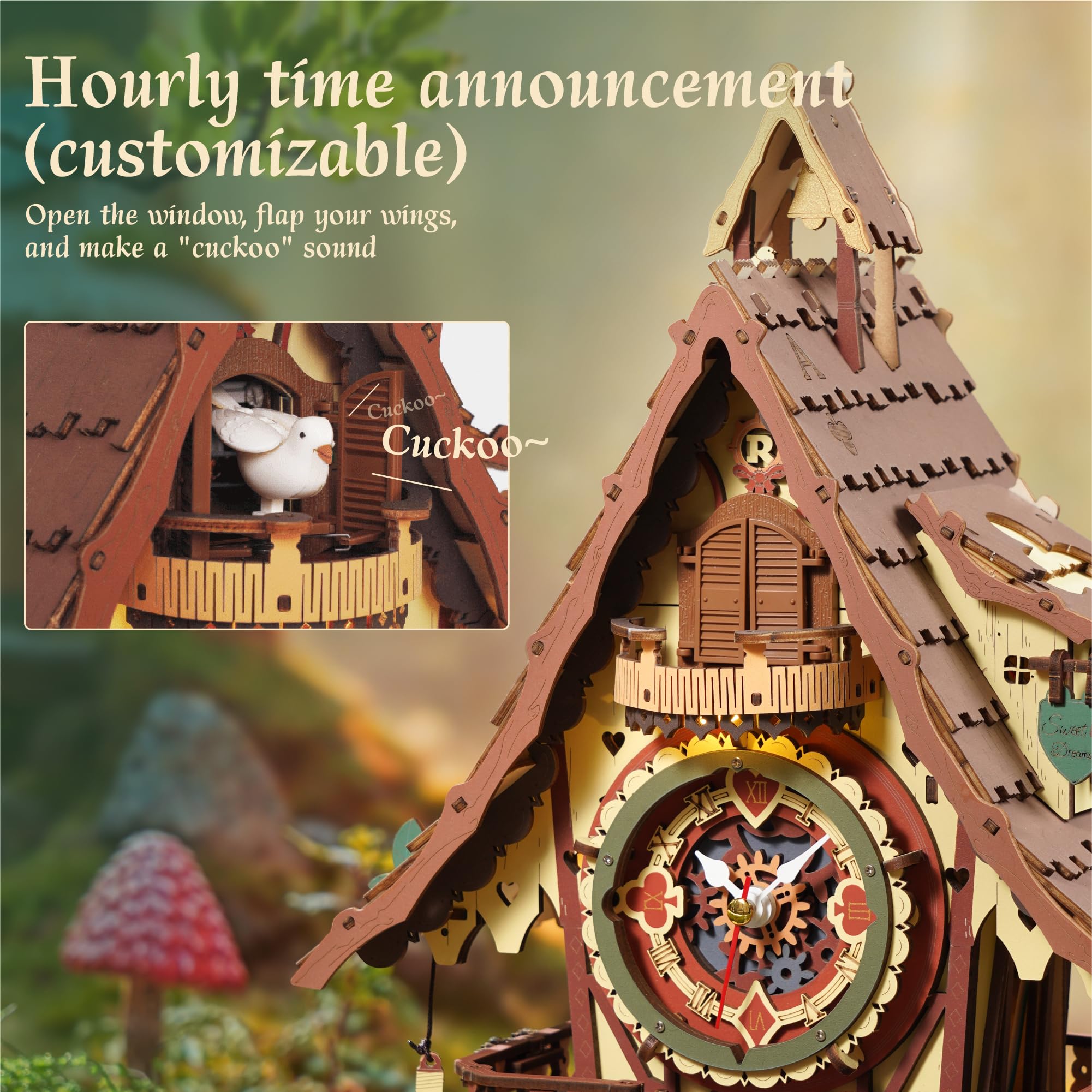 ROKR cuckoo clock puzzle pieces laid out for assembly precision