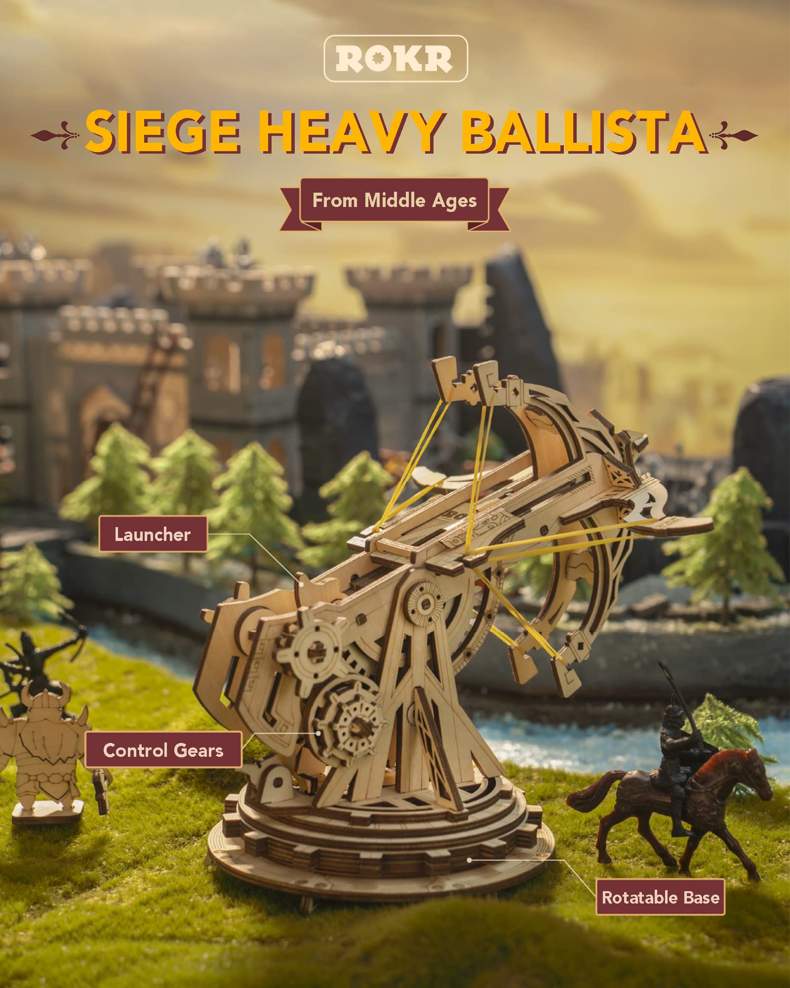 ROKR catapult kit gears enable precise shooting direction through gear interactions.