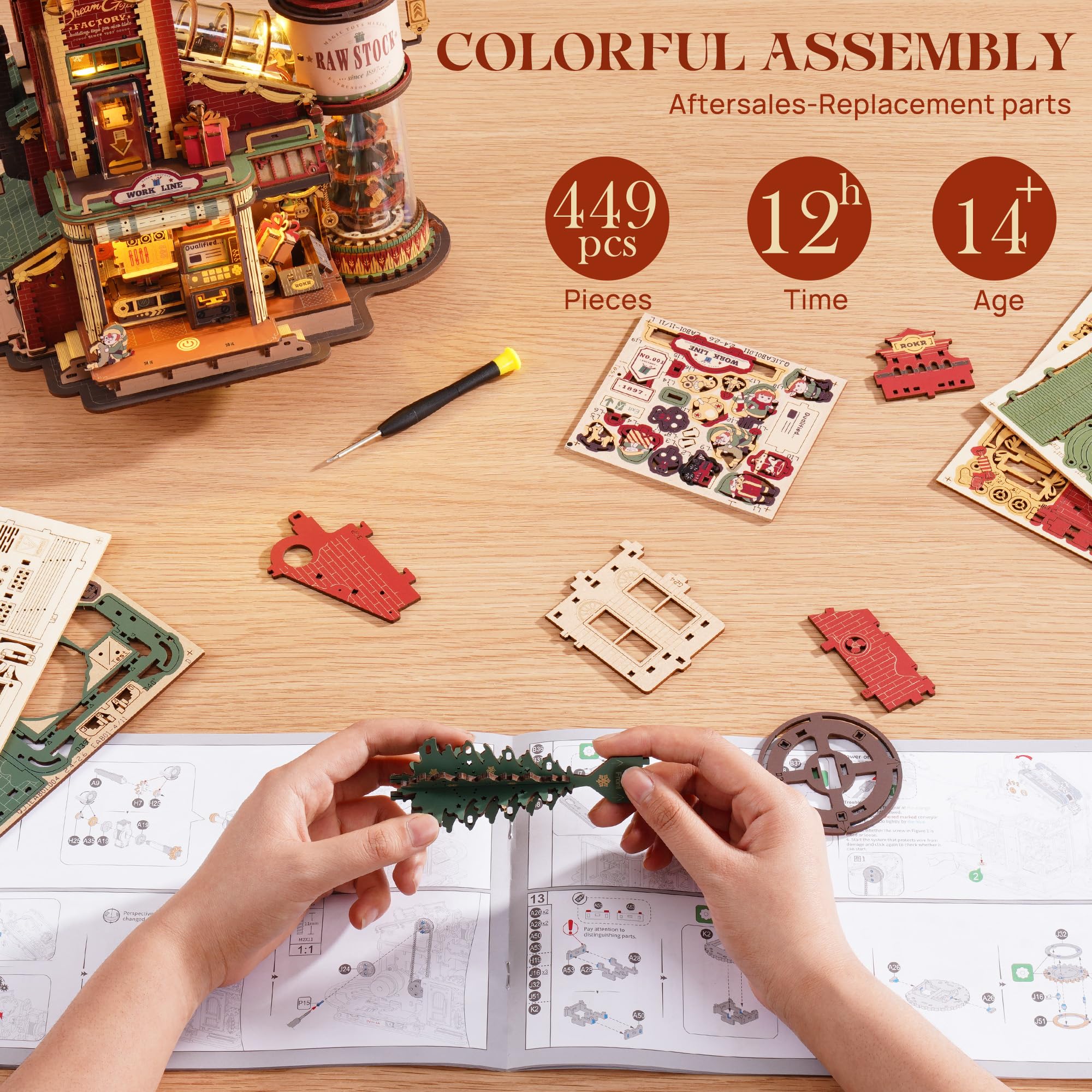 ROKR Dream Gift Factory unboxing view of the 449-piece challenge.