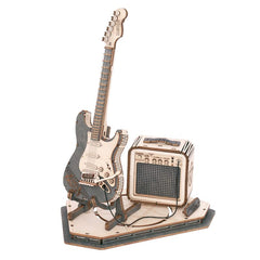 ROKR electric guitar model kit with precise wooden pieces for DIY building.