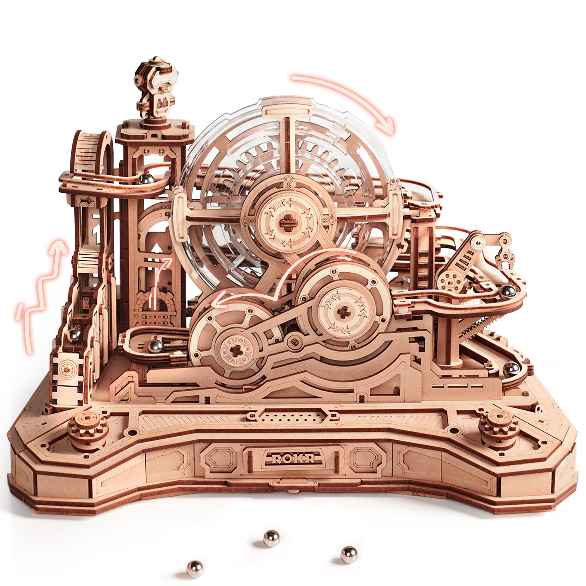 ROKR Gear Ball Challenge assembly: precision laser-cut pieces enable a smooth, satisfying build.