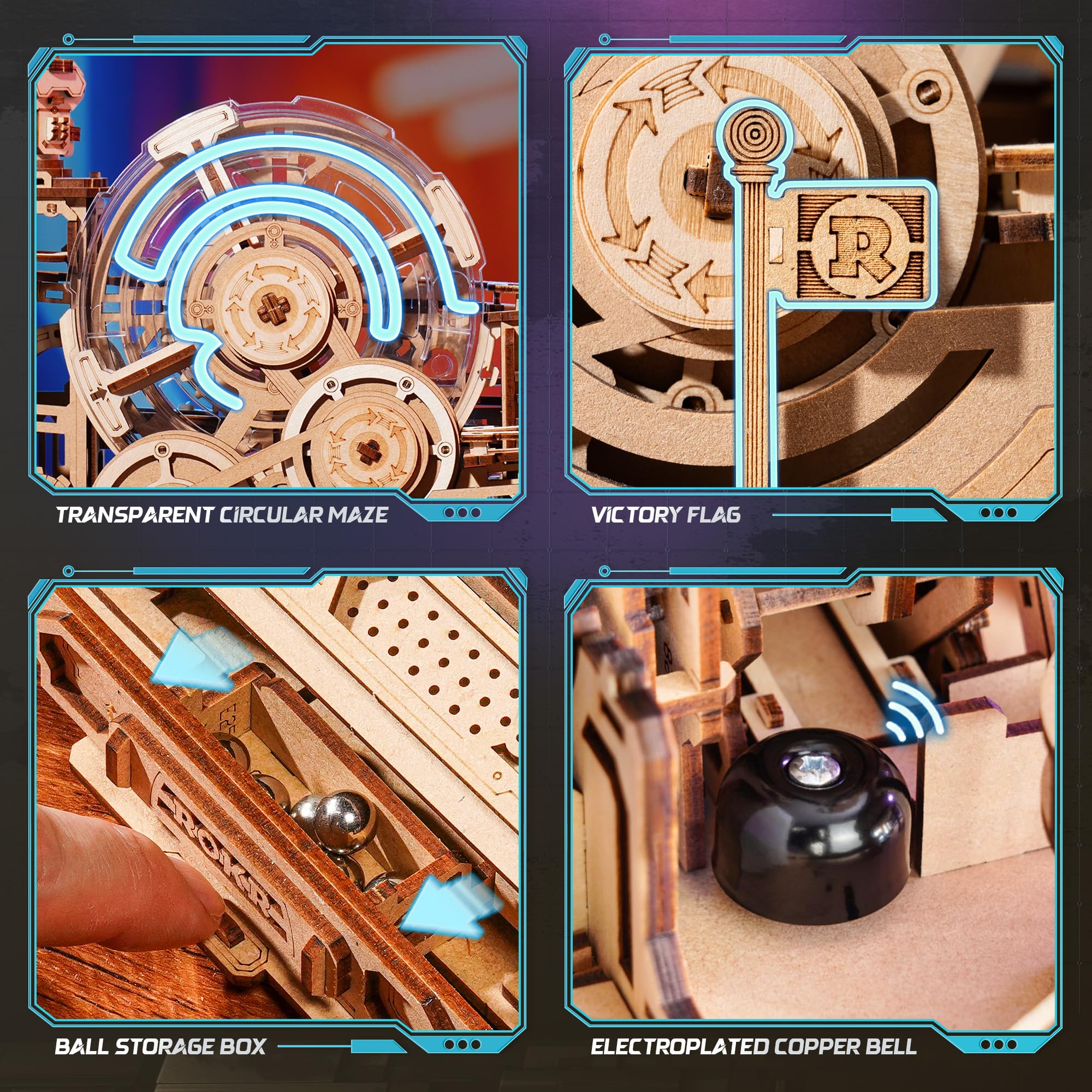 ROKR Gear Ball Challenge marble navigates via precise controls for tactile play.