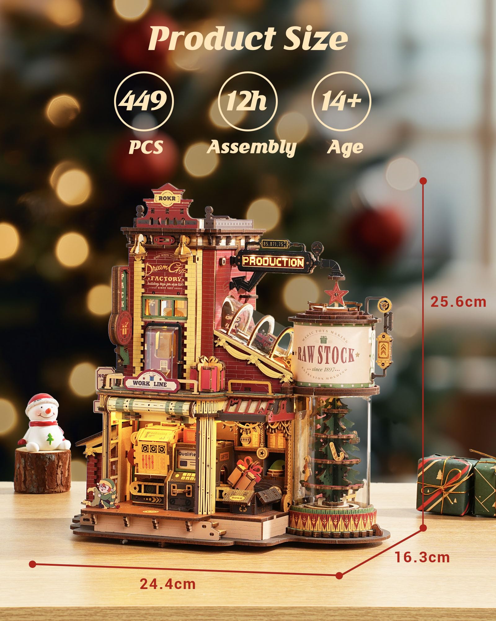 ROKR Gift Factory puzzle kit includes tools and spare parts for assembly.
