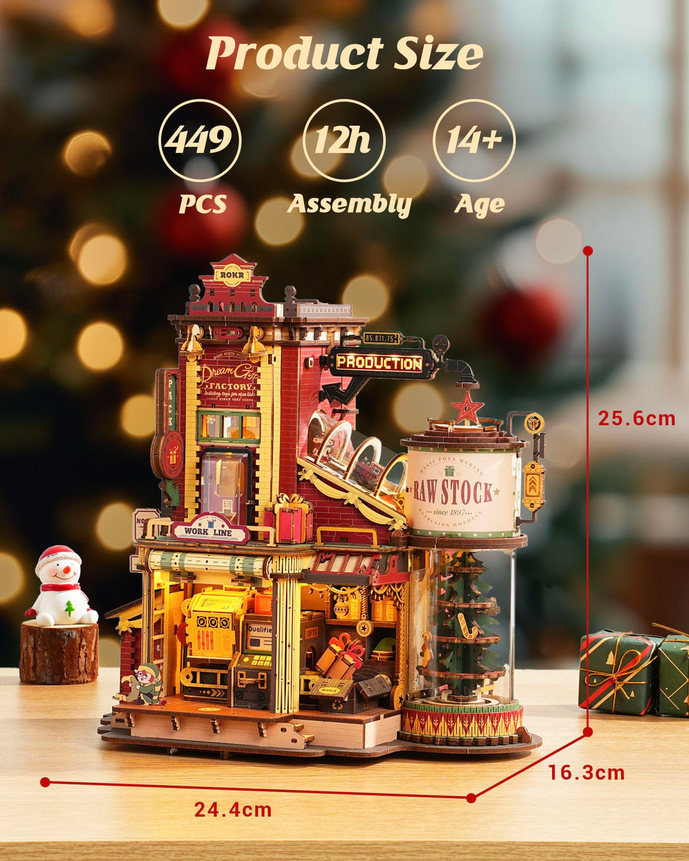 ROKR Gift Factory puzzle kit includes tools and spare parts for assembly.