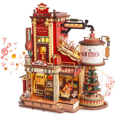 ROKR Gift Factory puzzle with rotating conveyor belts for an engaging desk display.