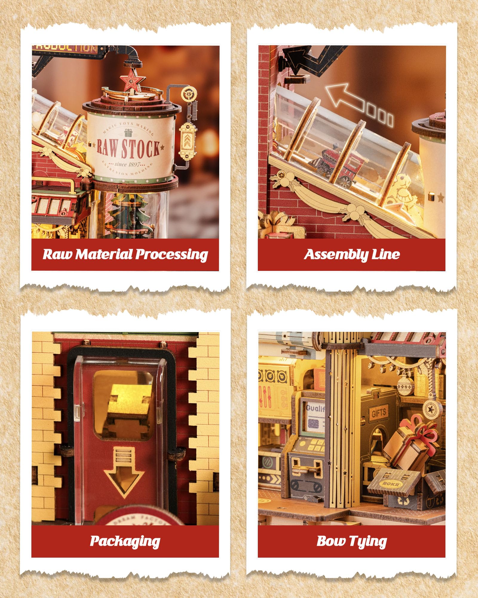 ROKR Gift Factory puzzle demonstrates music-synced lighting during operation.