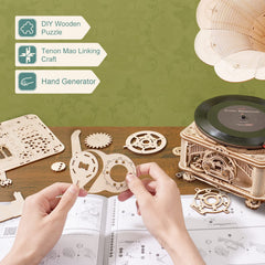 ROKR gramophone assembled model with crank, a functional display piece.