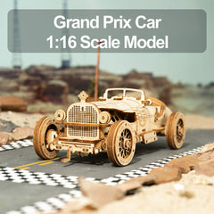 ROKR Grand Prix Car assembly process showing precise interlocking parts.
