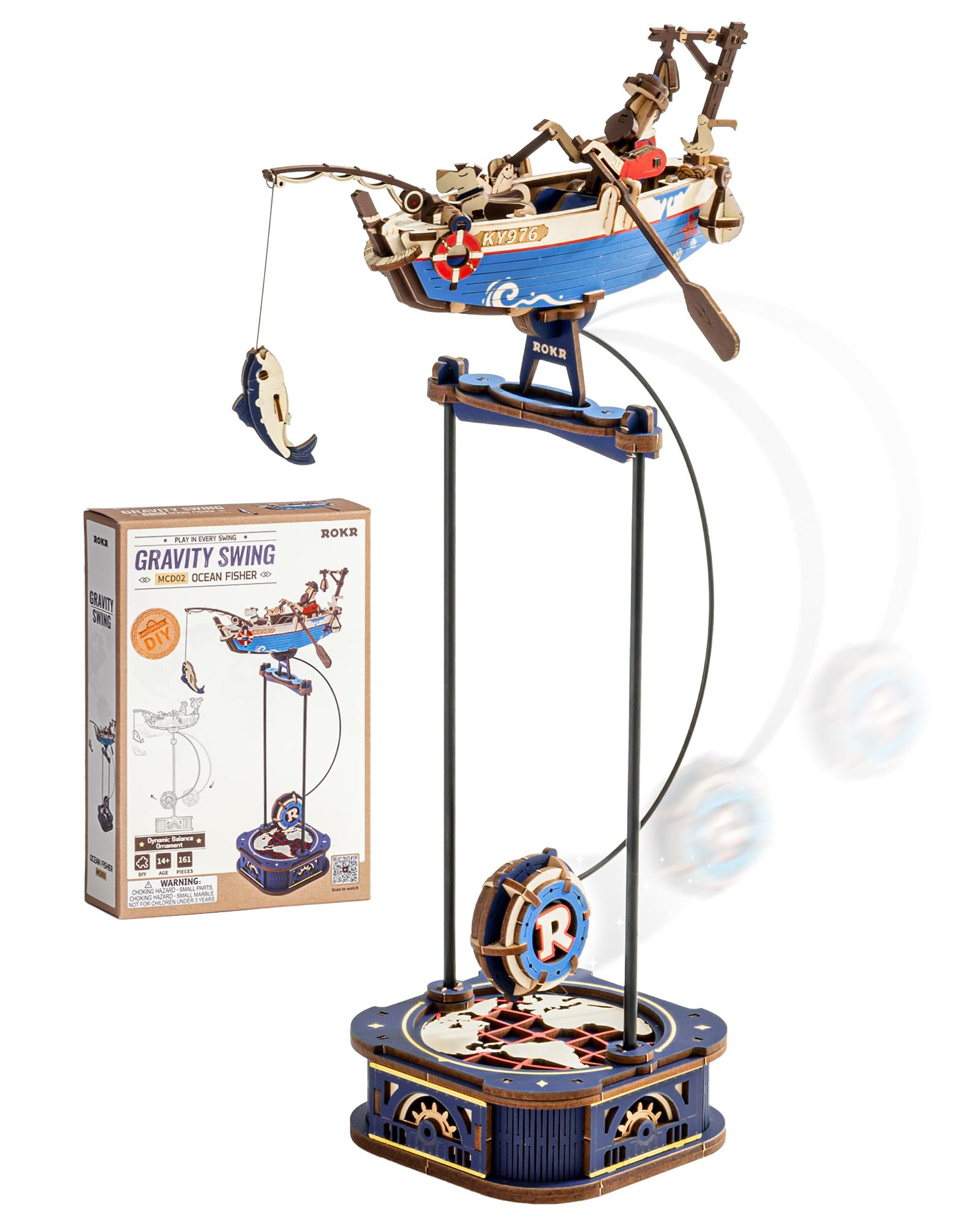 ROKR gravity swing ocean fisher model on desk, a striking display piece for maritime fans.