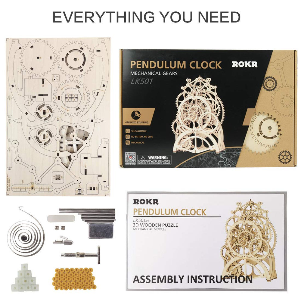 ROKR laser cut model kit showing assembly guide and visible gears