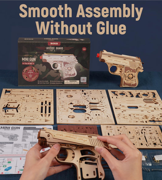 ROKR laser-cut plywood pieces ensure precise fit for easy assembly.