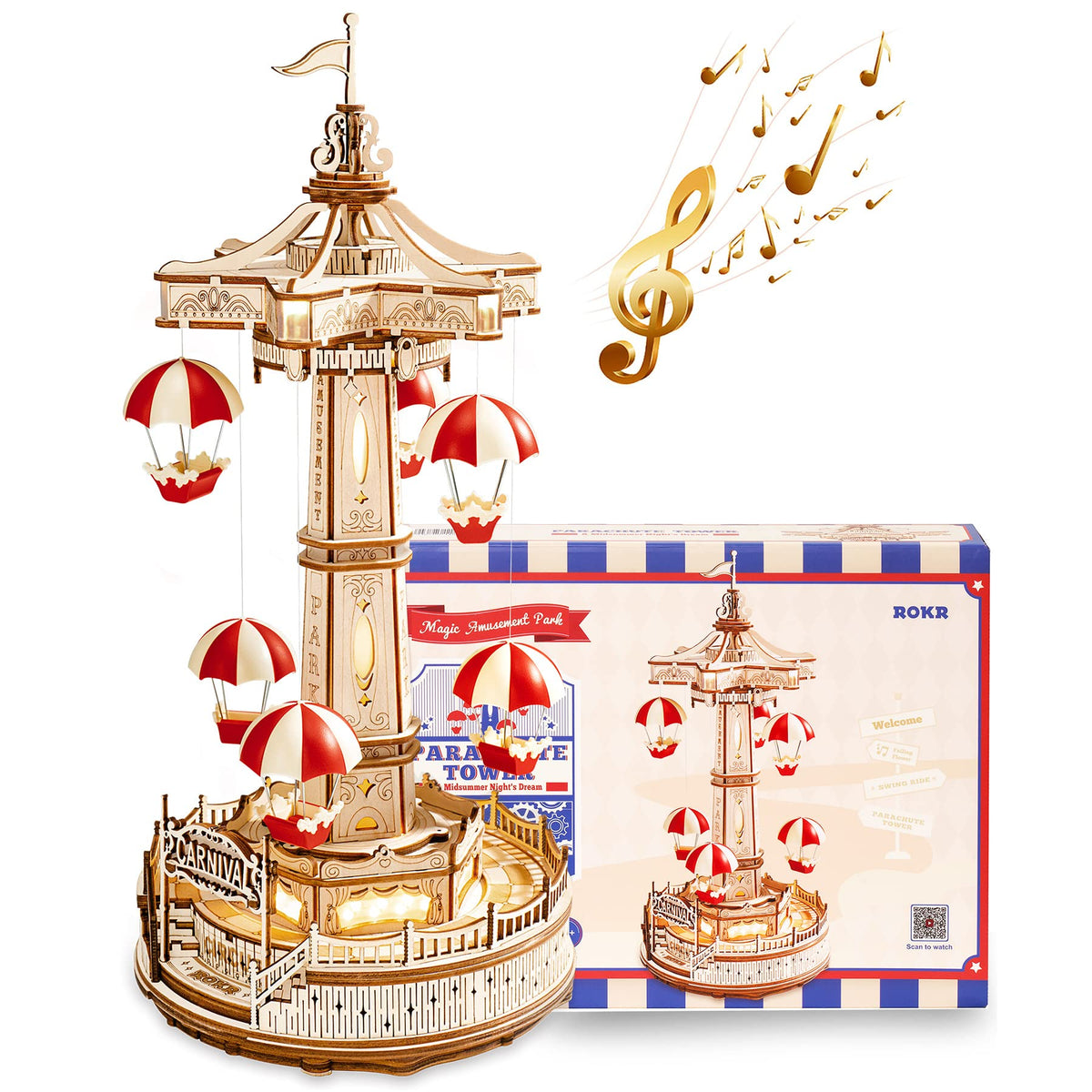 ROKR LED wooden music box kit glows as an eye-catching desk centerpiece.