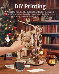 ROKR wooden printing press model with laser-cut details and smooth finish