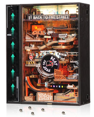 ROKR Marble Run hiphop city module with cyberpunk flair enhances desk ambiance.