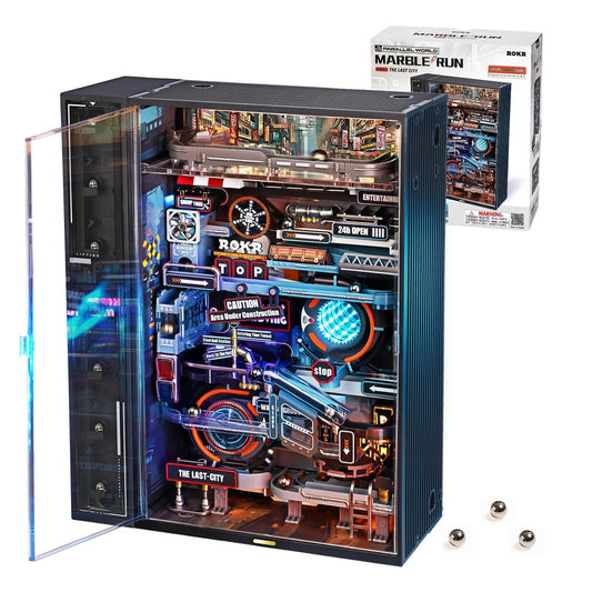 ROKR Marble Run Model Kit in assembly view with durable ABS components.