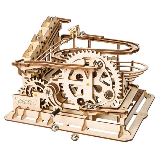 ROKR marble run waterwheel lifter shows engaging motion