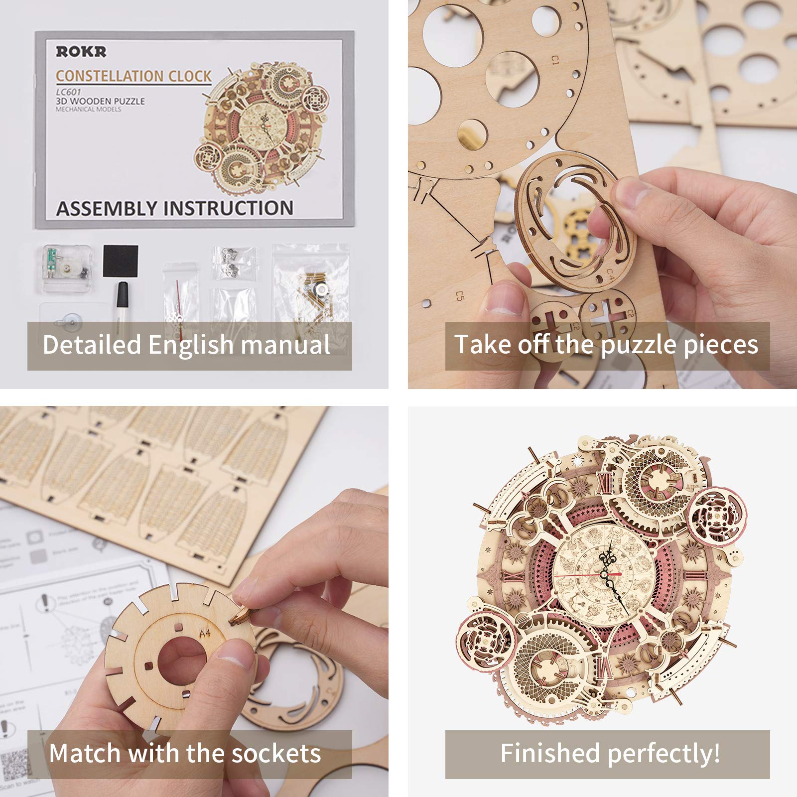 ROKR month and date wheels enable interactive timekeeping.