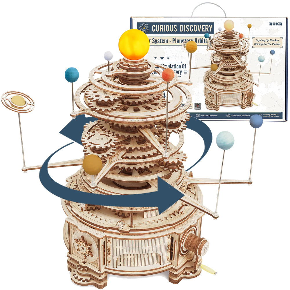 ROKR Orrery Solar System model with glowing sun for immersive astronomy learning.
