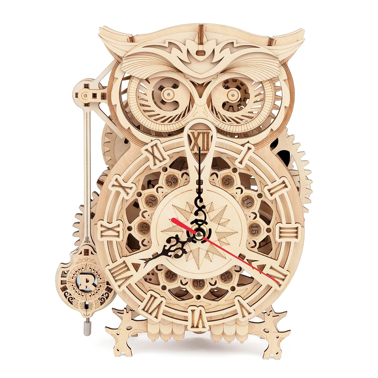 ROKR Owl Clock puzzle front view shows vintage owl design and silent clock mechanism