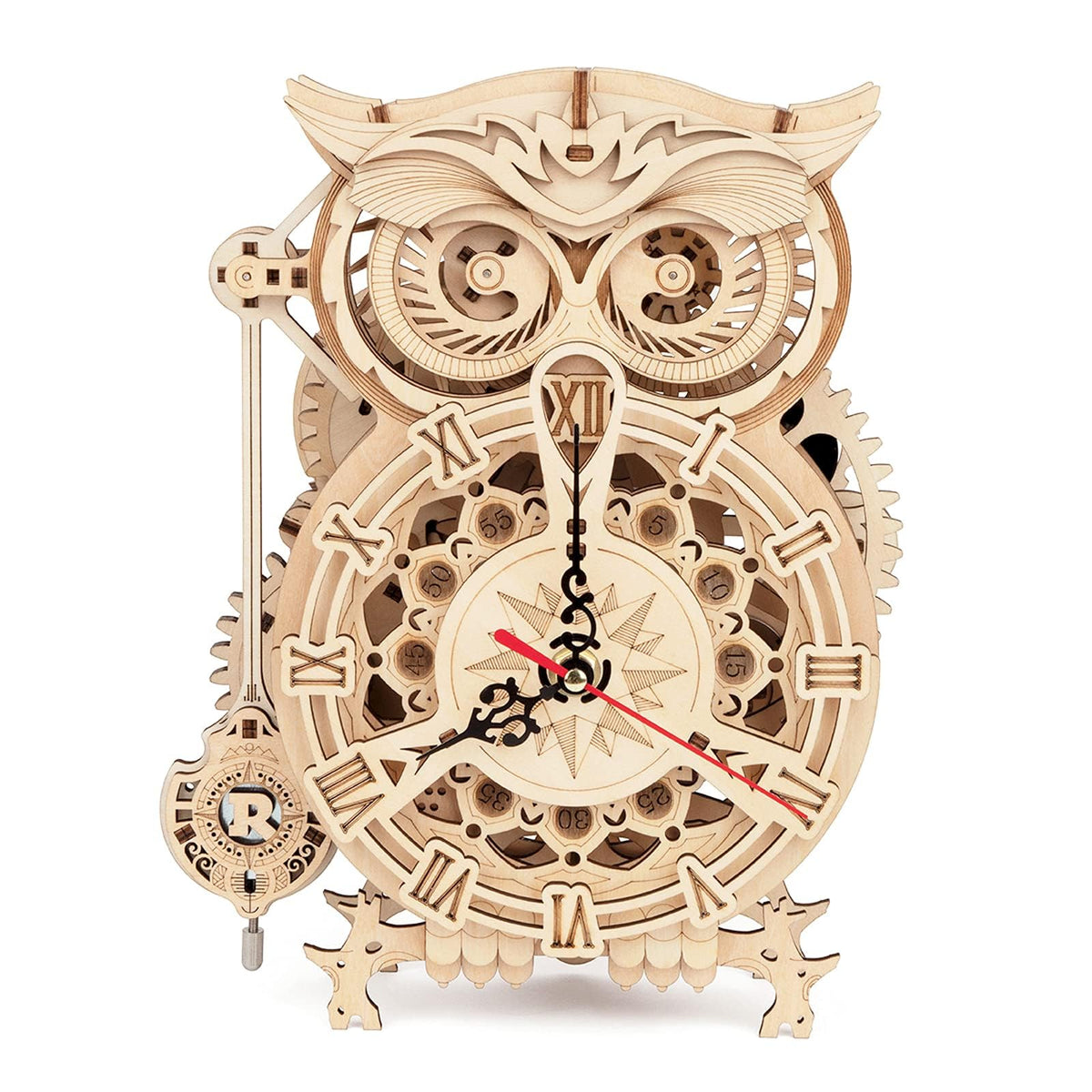 ROKR Owl Clock puzzle front view shows vintage owl design and silent clock mechanism