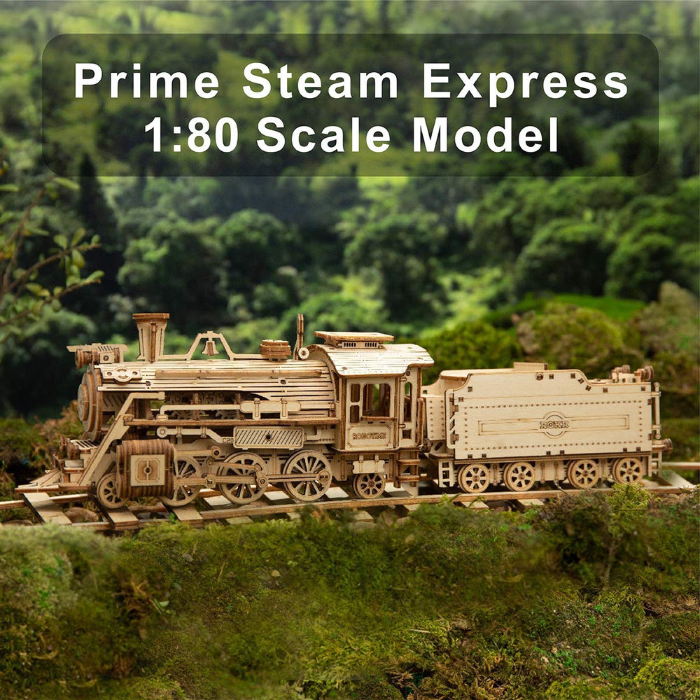 ROKR Prime Steam Express in-progress build with interlocking pieces for a satisfying challenge.