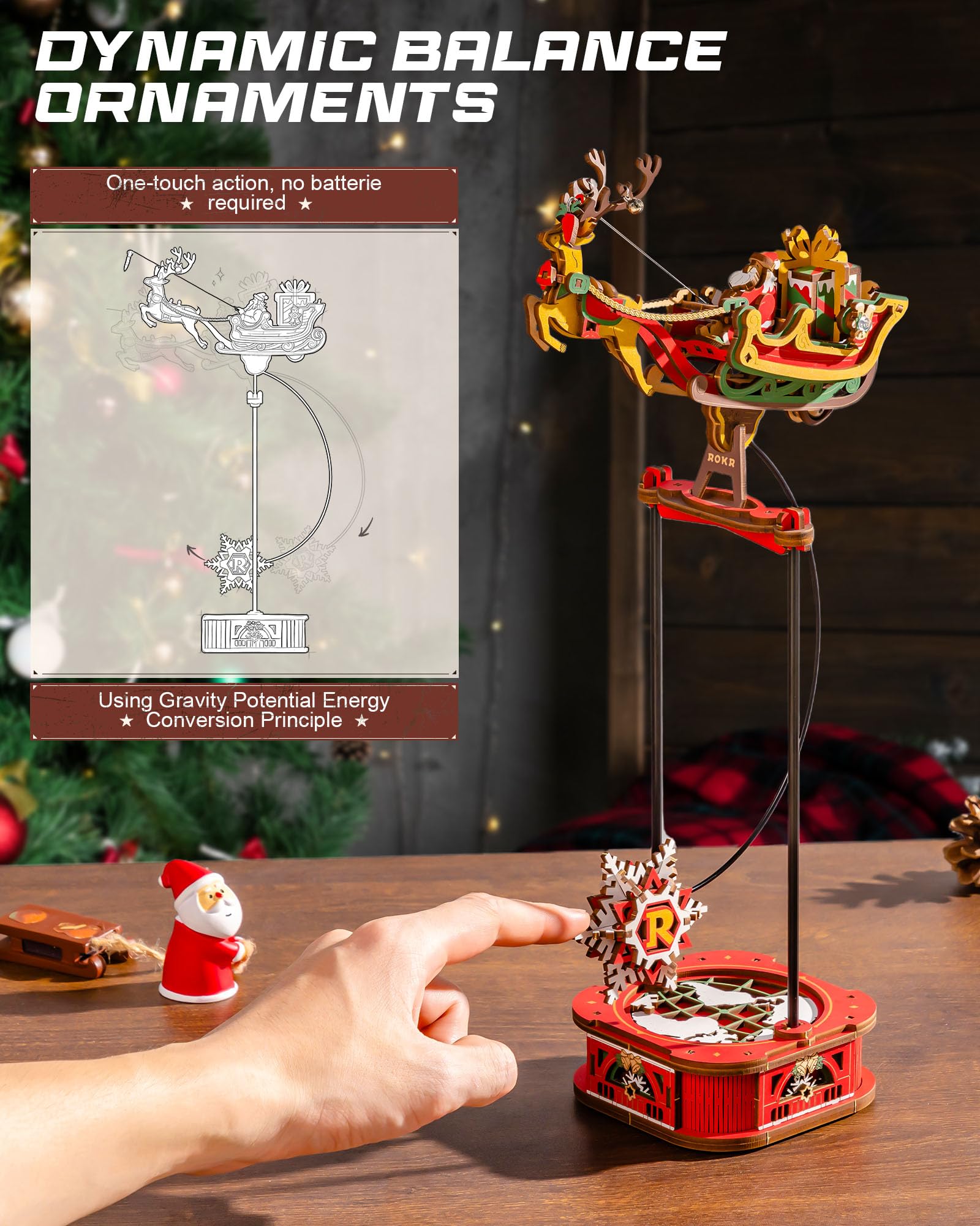 ROKR Santa on Sleigh with reindeer and gifts invites family time and creative building.