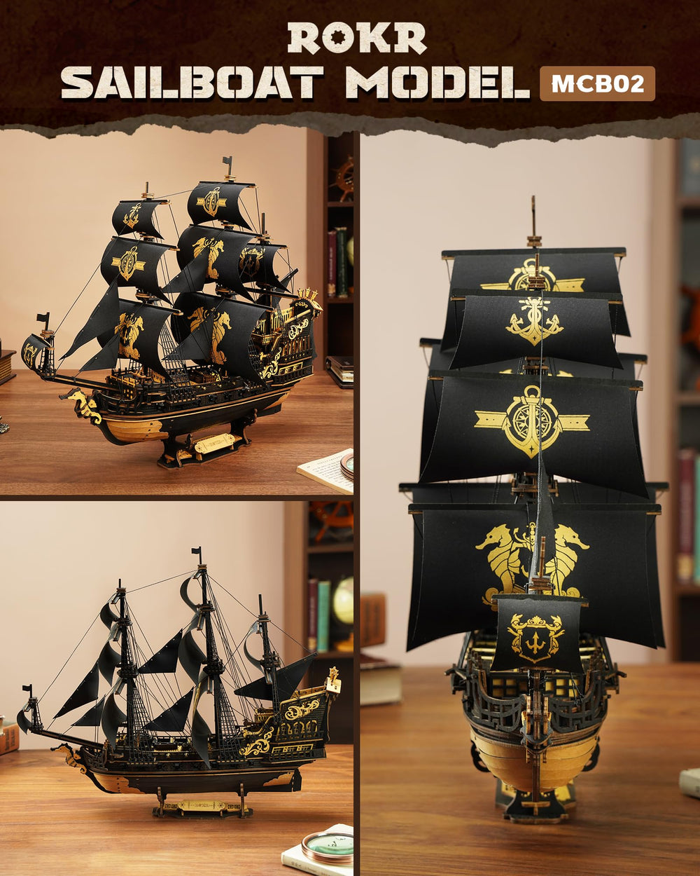 ROKR Seahorse Barque figurehead highlights the model’s majestic centerpiece