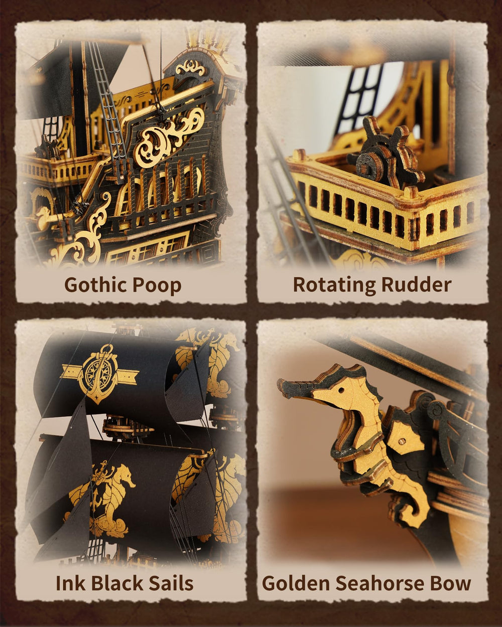 ROKR Seahorse Barque helm allows simulated steering of the miniature ship