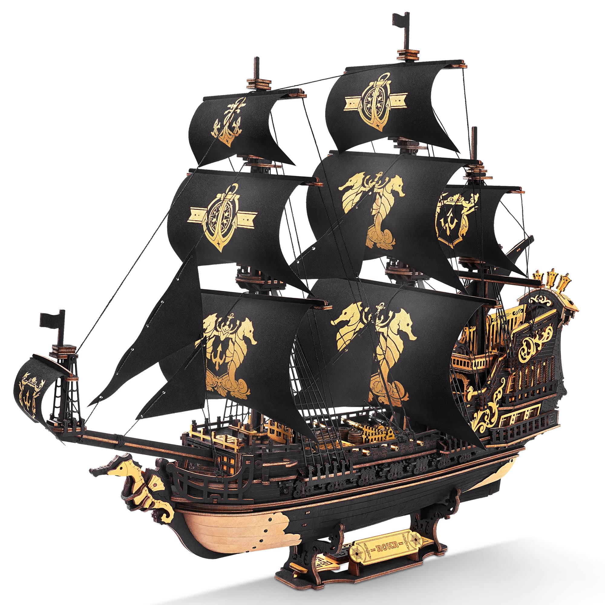 ROKR Seahorse Barque hull, showing interlocking wood for a sturdy display