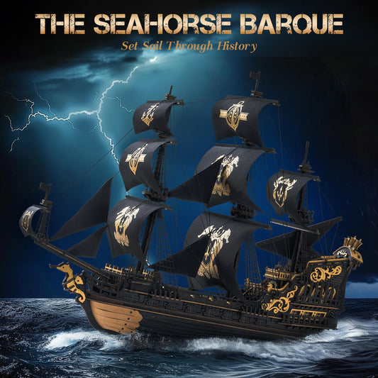 ROKR Seahorse Barque puzzle side detail, highlights intricate woodwork