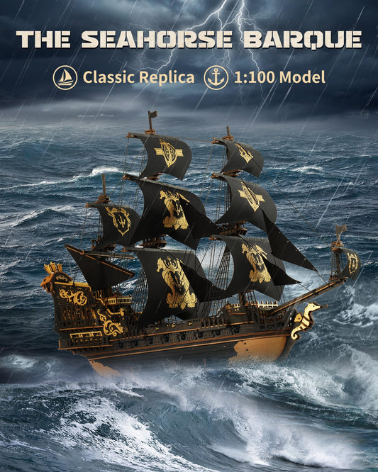 ROKR Seahorse Barque sails in black and gold for a regal shelf presence