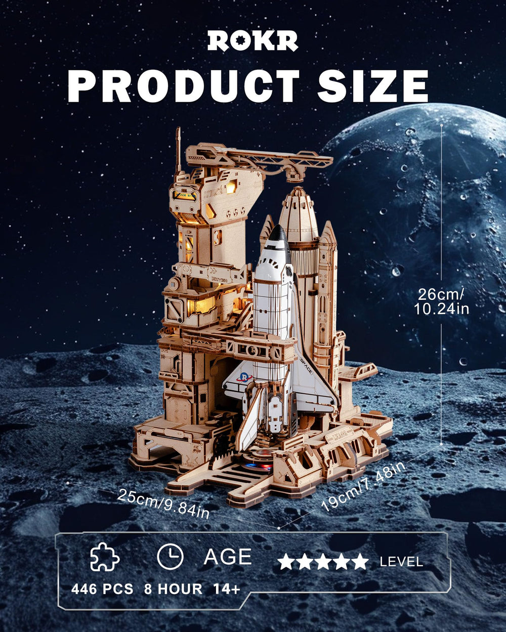 ROKR Space Shuttle launch sequence activates with engaging LED lights and motion.