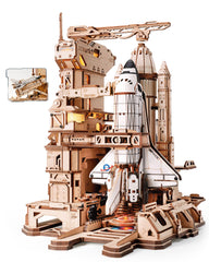 ROKR Space Shuttle puzzle assembly with laser-cut parts for a satisfying build.
