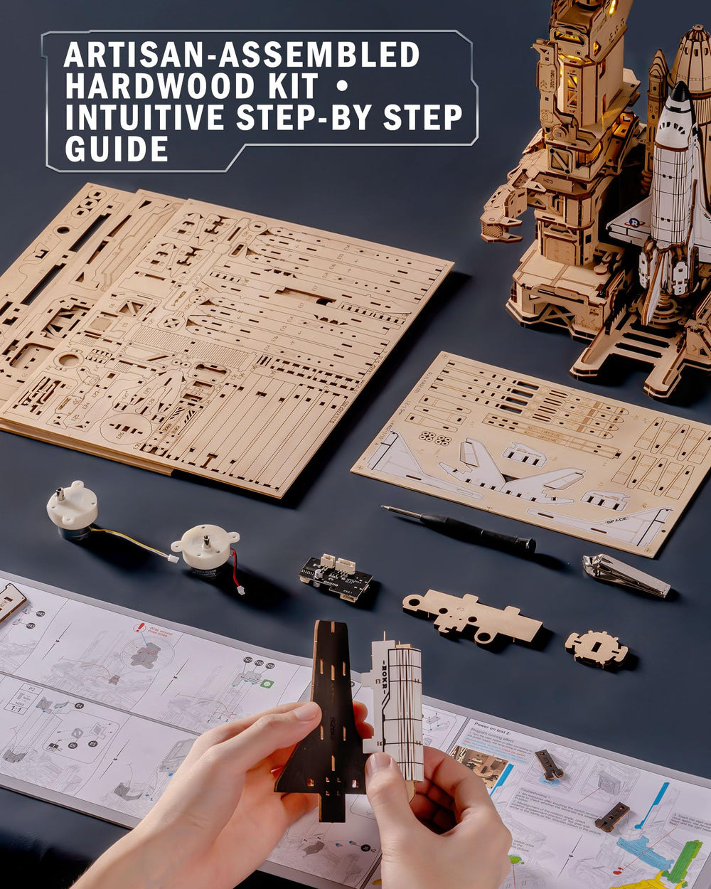 ROKR Space Shuttle ready-to-build kit includes everything for a smooth assembly.