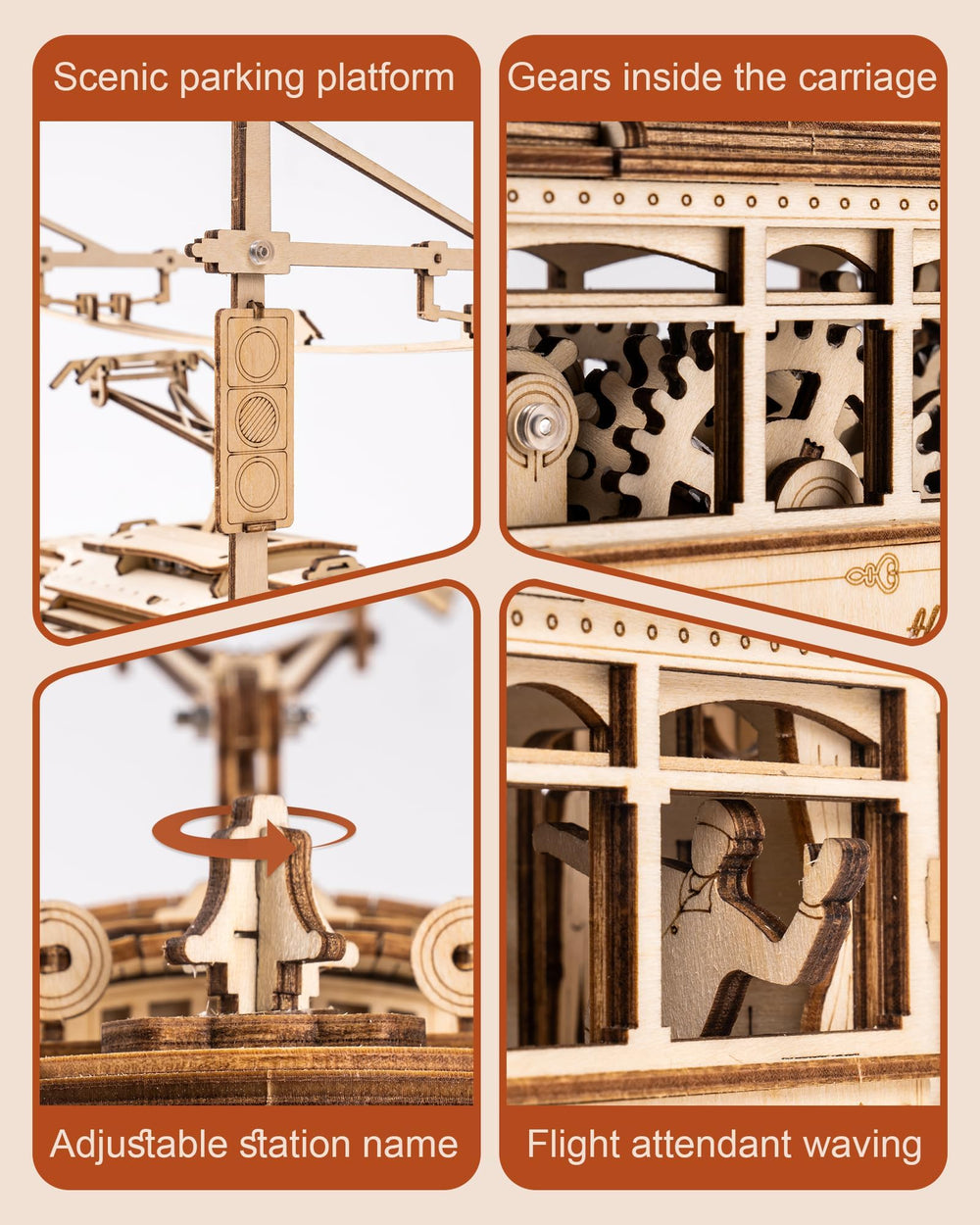 ROKR tram wheel and axle detail highlighting durable hardware