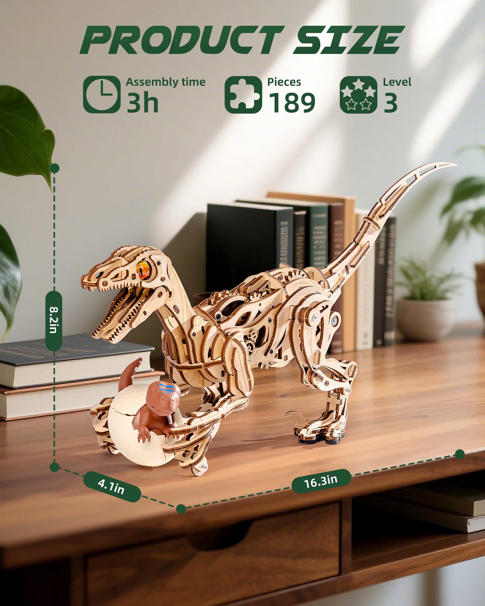 ROKR Velociraptor S-shaped tail balances the model for true-to-life stance.